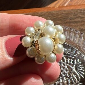Vintage Faux Pearl Clip On Costume Earrings